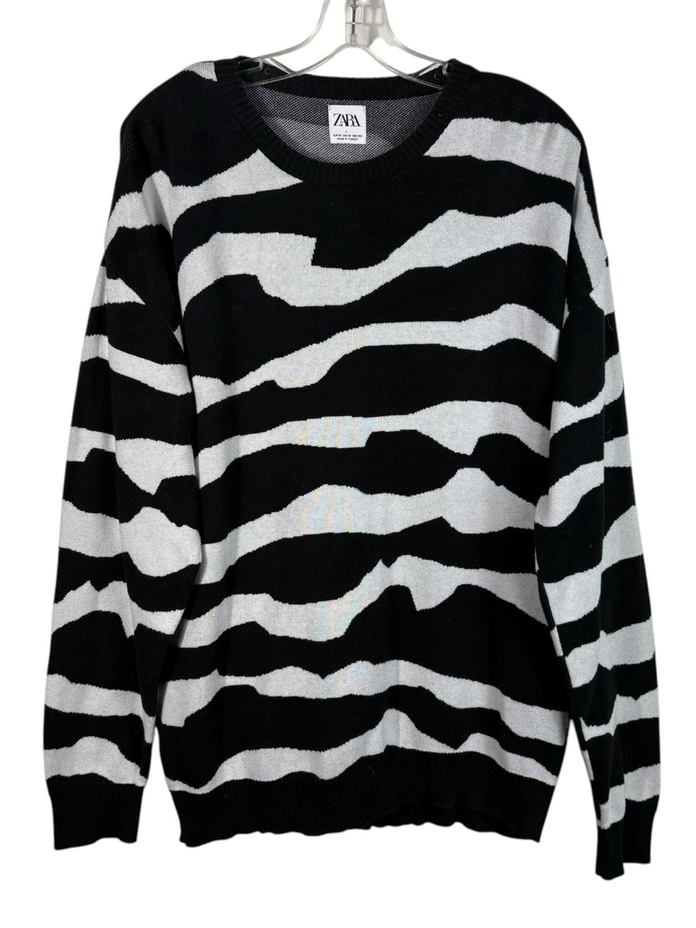 Zara Black & White Striped Zebra Animal Print Lightweight Knit Sweater Medium M